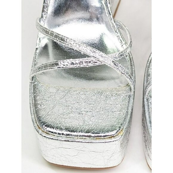 Aqua Chance Strappy Open Toe Platform Block Heels Silver Size 8 (MSRP $118) - Picture 5 of 9